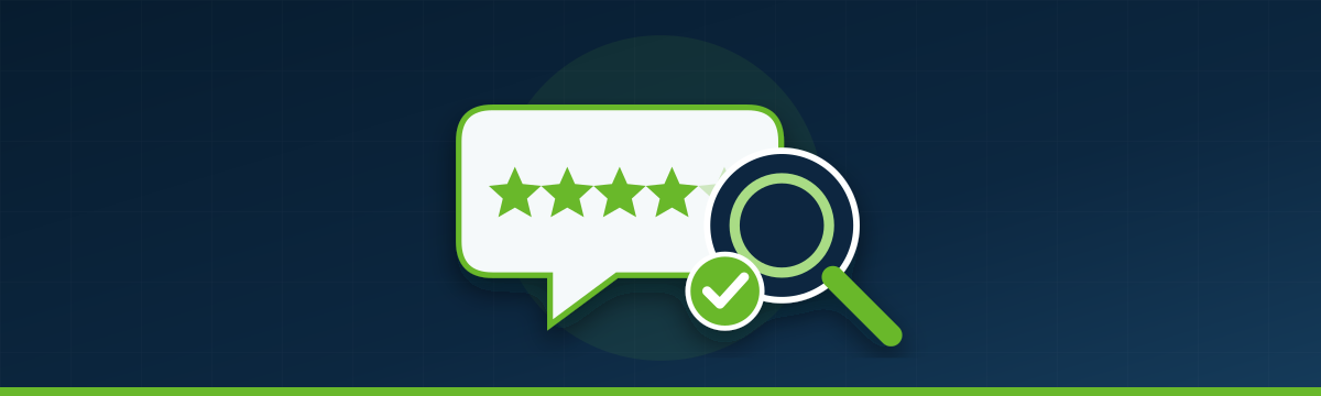 Customer review stars examined through a magnifying glass